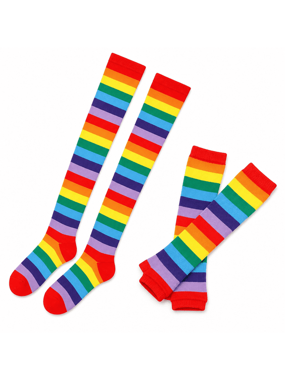 Striped Socks Over Knee Thigh High Socks Gloves Rainbow Arm Leg Warmer