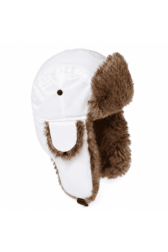 Unisex Men Women Faux Fur Lined Trapper Hat Warm Windproof Winter Russian Hat White