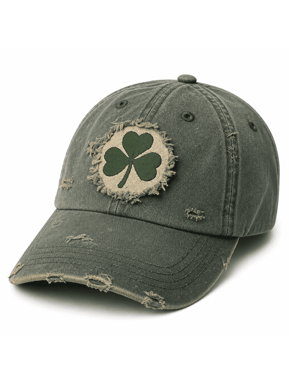 Vintage Shamrock Baseball Cap, Distressed Embroidered Clover Hat, Lucky Irish Casual Cap for St. PatrickS Day Everyday Wear(Q)