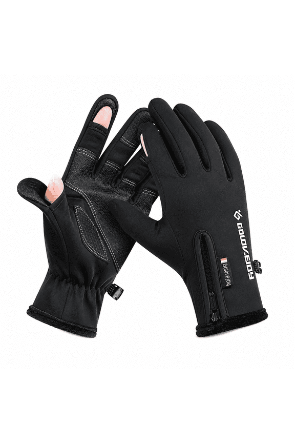 Winter Gloves Exposed Two-finger Touch Screen Non-slip Waterproof Sport Mittens for Women Men, Warm for Cycling Skiing (Black, M)