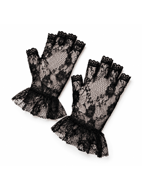 Winter Gloves for Women Ladies Short Black Lace Fingerless Solid Color Lightweight Fashion Gloves Net Goth Gothic Dress Wedding
