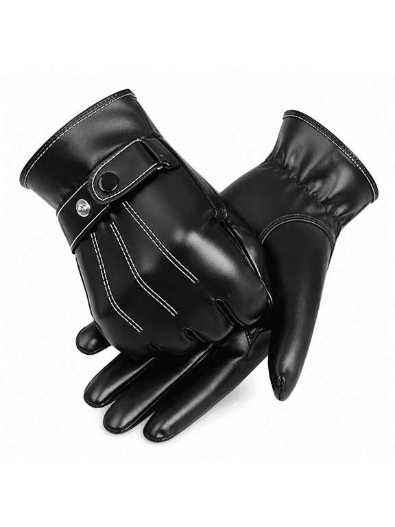 Winter Thick Warm Buttons Adjustable Faux Leather Super Driving Gloves