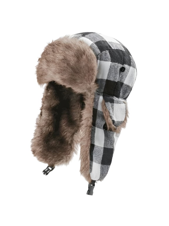 Winter Trapper Hat - Russian Ushanka Trooper Aviator Hats for Men & Women - Snow Eskimo Hat with Ear Flaps for Cold Weather (Lumberjack), Black White