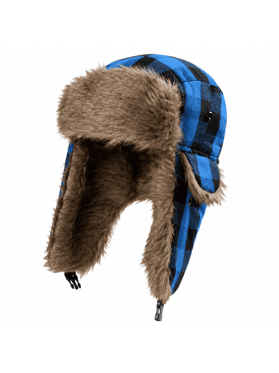 Winter Trapper Hat - Russian Ushanka Trooper Aviator Hats for Men & Women - Snow Eskimo Hat with Ear Flaps for Cold Weather, Black Blue