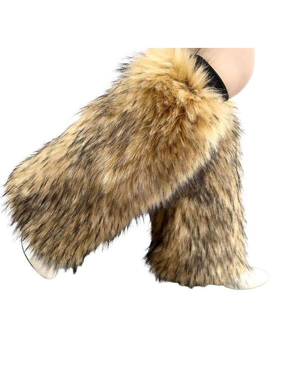 Women Furs Leg Warmer Winter Furry Long Boot Cuffs Fuzzy Shoe Cover Party Costume for Holiday Festival Performances Play Brown Leg Warmers Fur