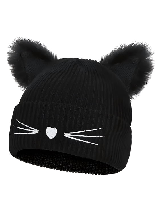 Women'S Cat Beanie Crochet Hats with Ears Knitted Black Cat Hats Winter Cute Cat Ears Beanie for Adults