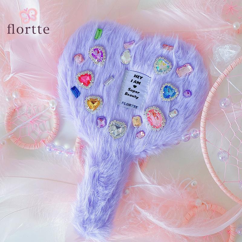 FLORTTE Plush Love Handle Mirror Portable Mirror Cosmetic Handheld