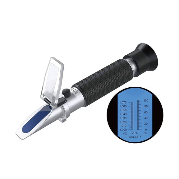 FLOSGSAI Salinometers,Salinity Refractometer for Seawater and Marine Fishkeeping Aquarium 0-100 PPT with Automatic Temperature Compensation