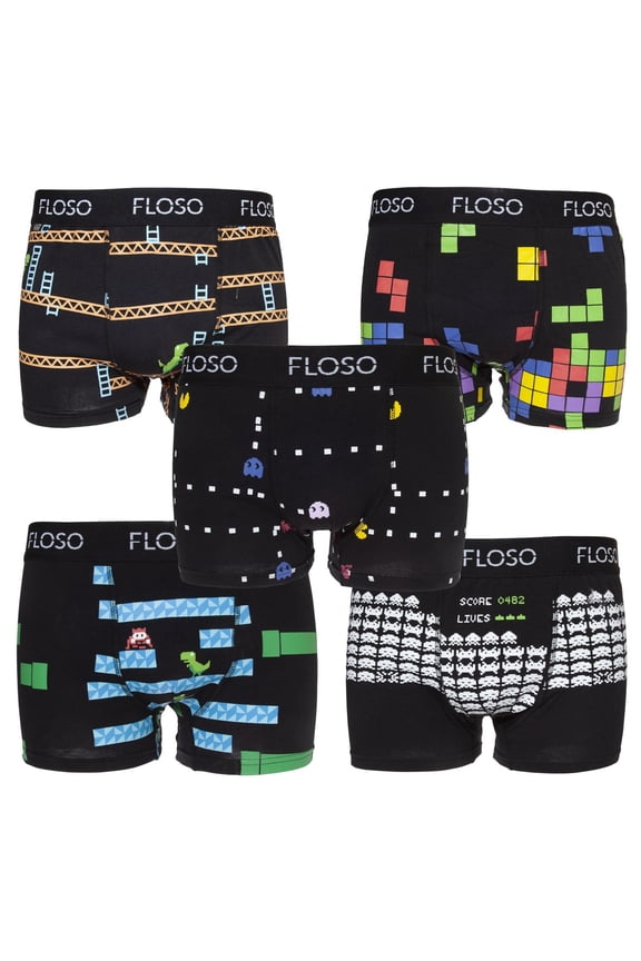 FLOSO Mens Retro Game Boxer Shorts (5 Pairs)
