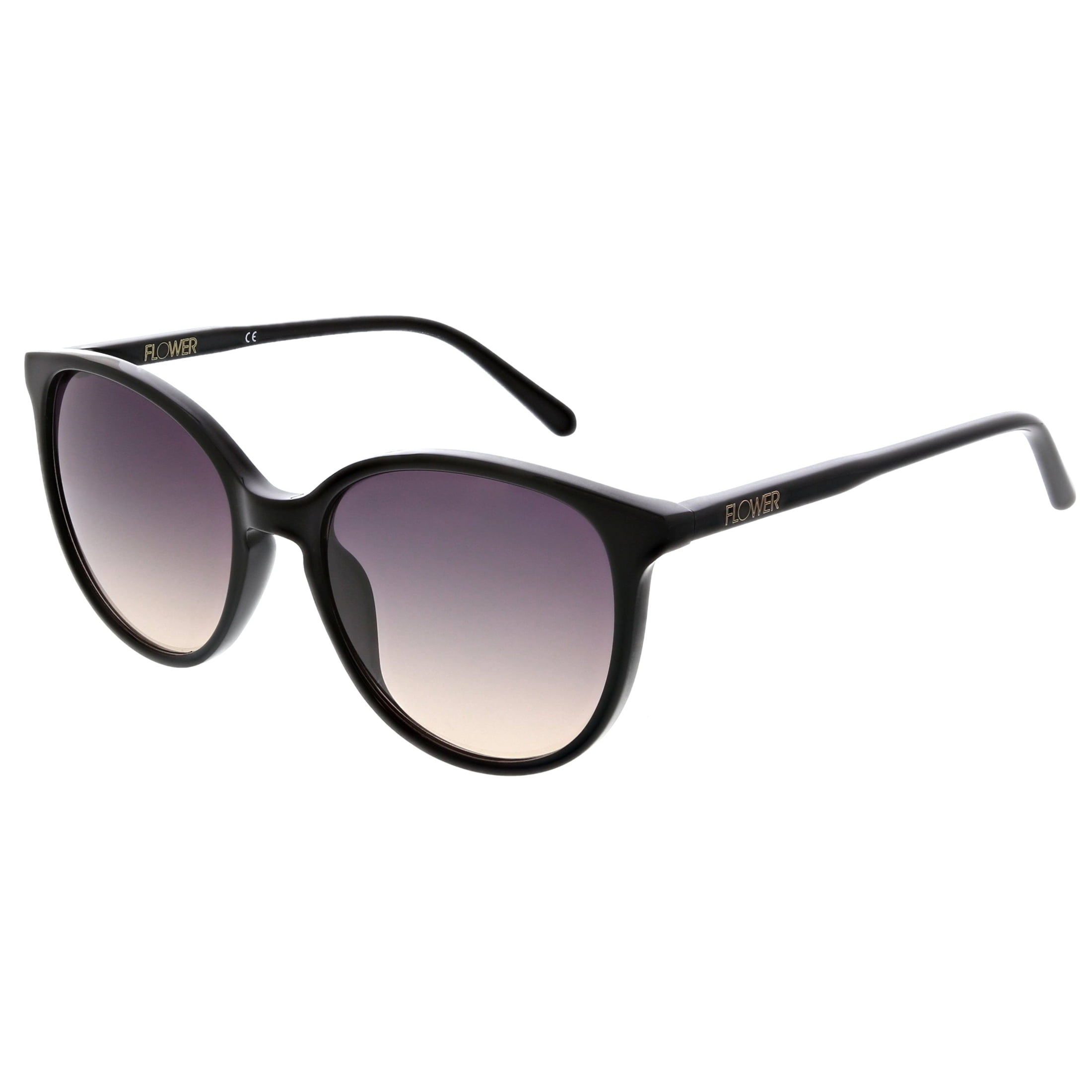 FLOWER Womens Round Prescription Sunglasses, FLR4004 Gardenia - Black, 53-18-140, with Case