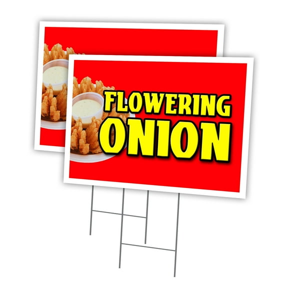 FLOWERING ONION 2 Pack Of 18" x 24" Yard Sign & Stake outdoor plastic  window | Advertise Your Business | Stake Included Image On Front Only | Made in The USA