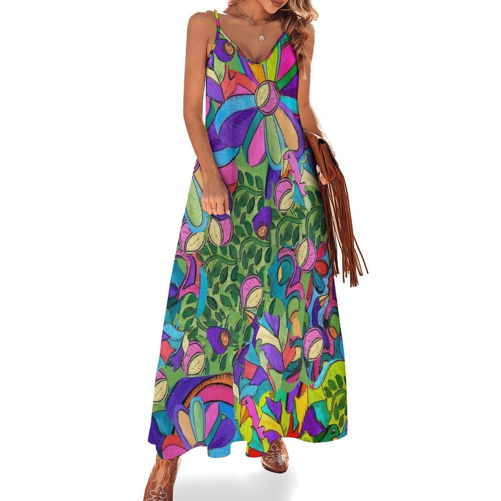 FLOWERS VINES AND BIRDS Sleeveless Dress summer dress womens 2025 dress