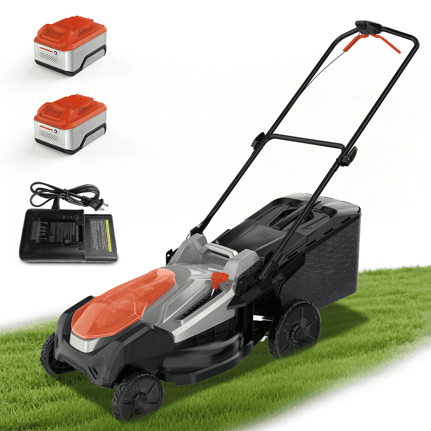 FLOYANT 21in Lawn Mower，Electric Lawn Mower with 8-Position Height Adjustment,Battery Powered Cordless Lawn Mowers with 60L Grass Bag, 2 x 8.0Ah Batteries & Charger Included
