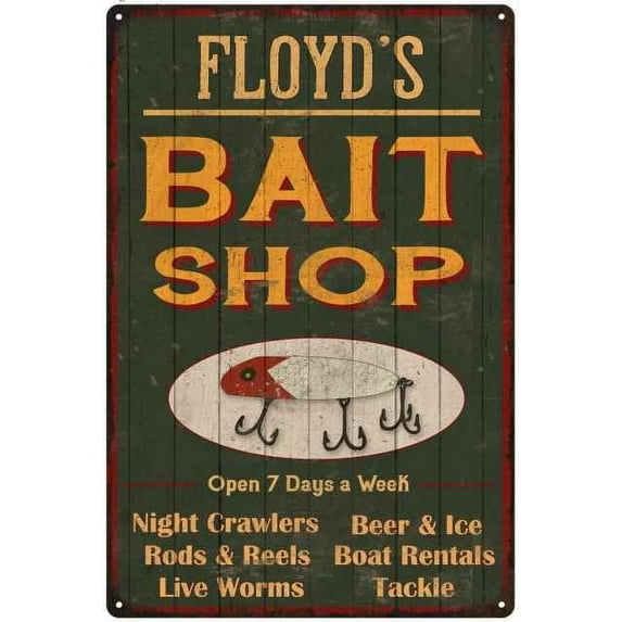 FLOYD'S Green Bait Shop Man Cave Wall Decor Gift 8x12 Metal 208120027170