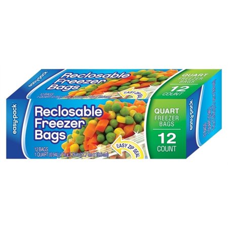 FLP 1309 Easy- Pack Zip Top Food Freezer Bag, Quart, Reclosable Closure, Each