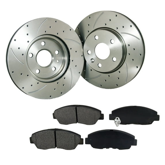 FLPX 242.5mm Front Drilled Slotted Brake Rotor & Pads fit Subaru Impreza 93-96
