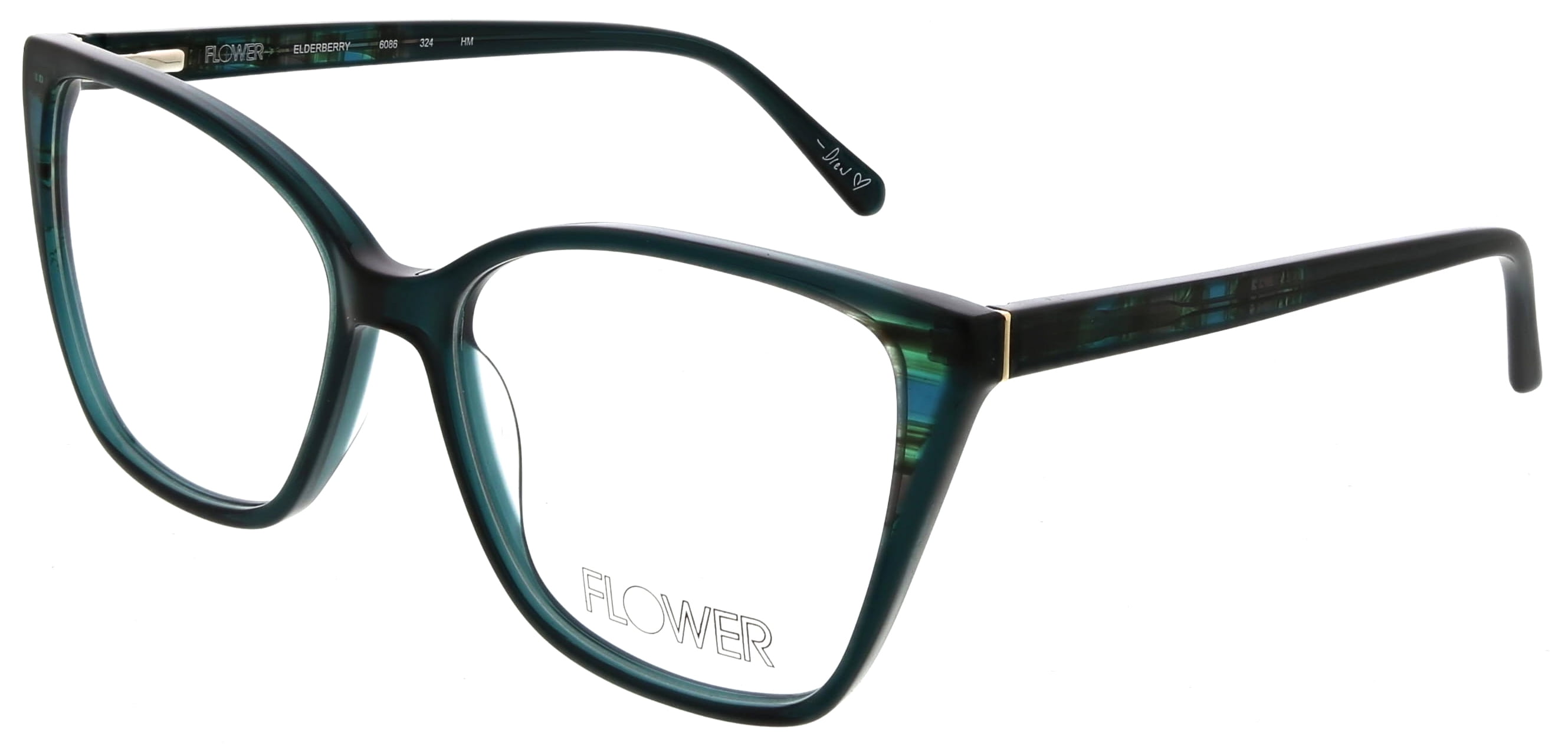 Flower Women's Elderberry Rx'ble Eyeglasses with Case, Crystal Dark Teal