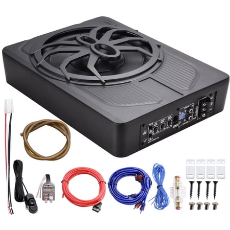 FLROHA 10 Inch Micro Compact Amplified Subwoofer Enclosure for Small Vehicles with Amp and LED, Under Seat Car Subwoofer ,Active Powered Underseat Subs with Amp , External Bass Control, 800W