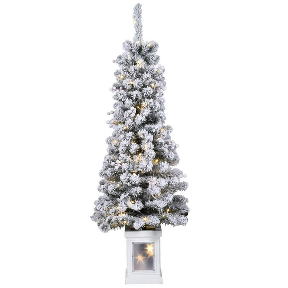 FLROHA 4.5FT Spruce Christmas Tree, 20 Inches Diameter, Pre-Strung with 105 Warm White LED Lights, Long-Lasting LED Bulbs, Tree Bag Storage with 15Pine Cones