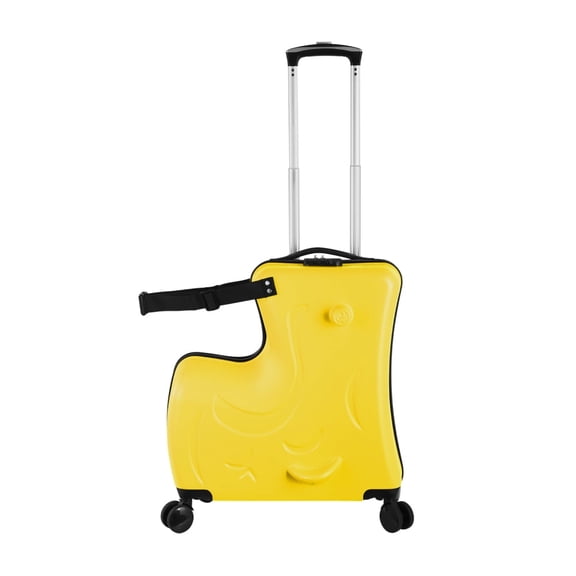 FLROHA Ride-On Luggage for Kids - ABS Shell Airplane Suitcase with Lockable Wheels, Safety Harness, Parent-Guided Handle 20 Inches Yellow