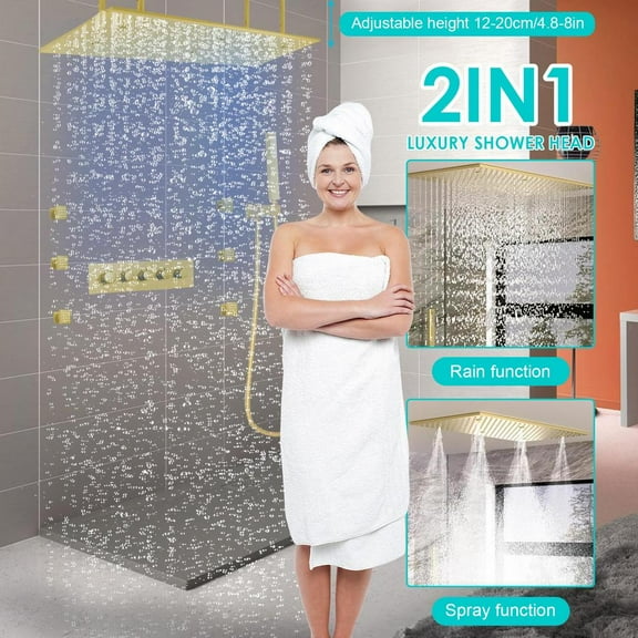 FLROHA Thermostatic Shower System Full Body Rain Shower System Ceiling Mounted Full Body Shower System for Shower Bathroom well-suited