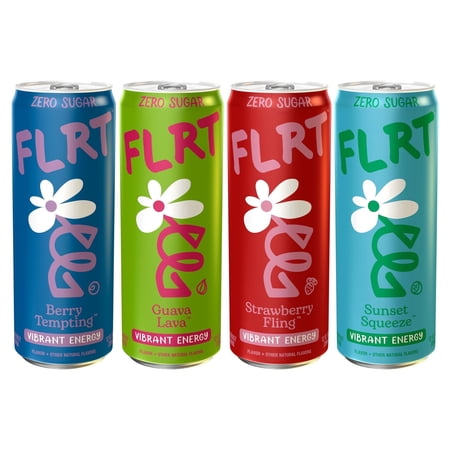 FLRT Energy Drink 12-Can Variety Pack, 4 Flavors, Zero Sugar