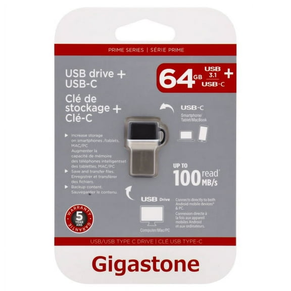 64GB Gigastone GS-U364OTGC-R Type C + USB 3.1 Prime Series Flash Drive - DMS