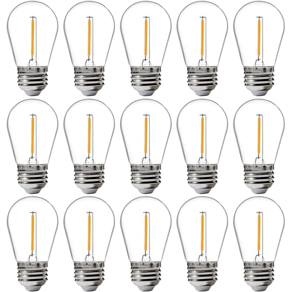 15 Pack Outdoor LED Replacement Bulbs for String Light, S14 LED Hanging Light Bulbs for Patio, Garden, E26 Base, 2200K Warm White, Non-Dimmable