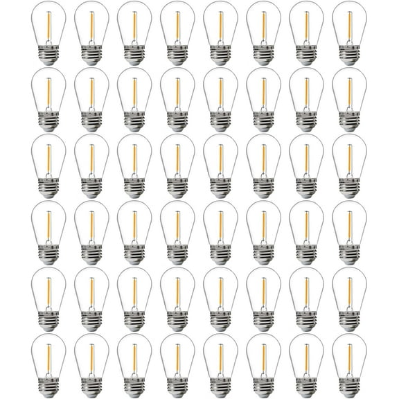 FLSNT 48 Pack, LED S14 Replacement Light Bulbs for String Light, Waterproof Outdoor, E26 Base, 2200K Warm White