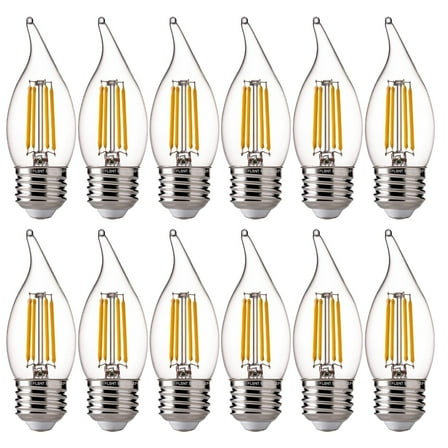60 Watts Equivalent LED Chandelier Light Bulbs, Dimmable CA11 LED E26 Base Candelabra Bulbs, 2700K Soft White, 12 Pack