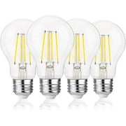 FLSNT Dimmable A19 LED Light Bulbs, Efficient 7W(60W Equivalent ), 800Lumens, 5000K Daylight, CRI82, E26 Standard Base, 15000 Hours, LED Filament Light Bulbs, Clear Glass, 4 Pack