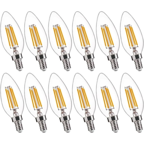 B11 E12 LED Candelabra Bulbs - 60W Equiv Dimmable, 2700K Warm White Indoor Candle Lights, Energy Saving (12-Pack)