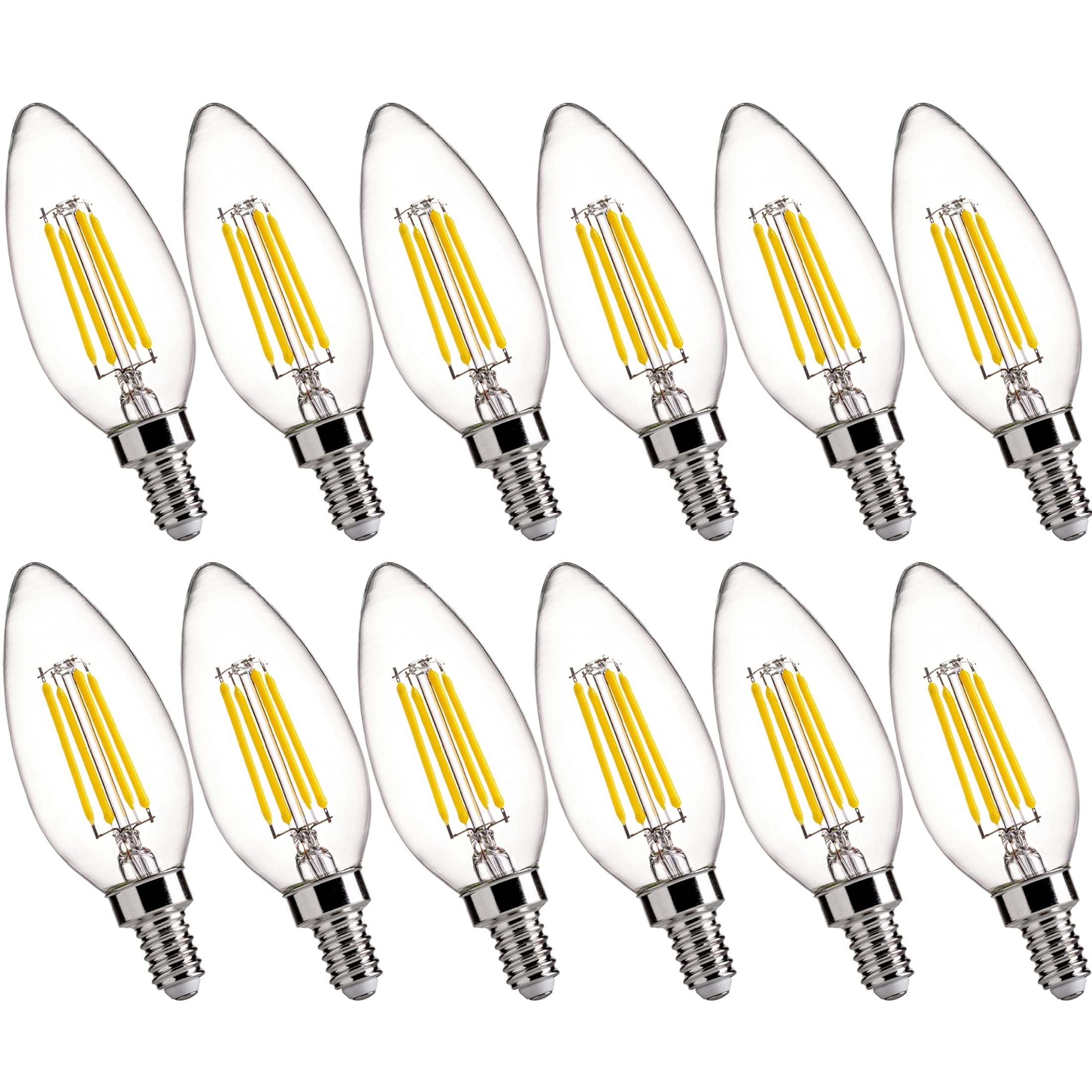 FLSNT Bright White, Dimmable LED Candelabra Bulbs, 40W Eqv. Lamp Base Bulbs, E12, Clear Glass Finishing, 12-Pack