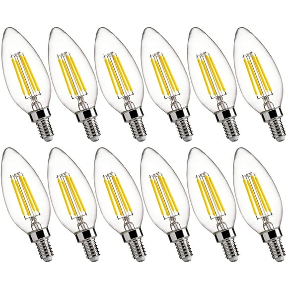 FLSNT Bright White, Dimmable LED Candelabra Bulbs, 40W Eqv. Lamp Base Bulbs, E12, Clear Glass Finishing, 12-Pack