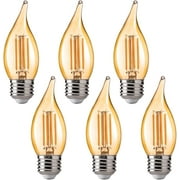 FLSNT CA11 E26 LED Candelabra Bulbs, Dimmable LED Chandelier Light Bulbs, 40W Equivalent, 2200K Warm White Light, 330LM, Amber Glass Finishing, 6 Pack