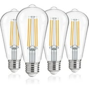 FLSNT ST19 LED Light Bulb Dusk to Dawn Outdoor Sensor , 8W (100W Eqv.), 1400LM,Vintage Filament E26 Base, 2700K Soft White, 4 Pack