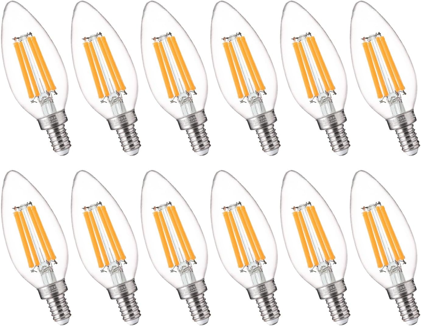 FLSNT E12 LED Chandelier Bulbs 12 Pack, B11 Dimmable 5.5W 800LM 2700K Soft White 100W Equivalent