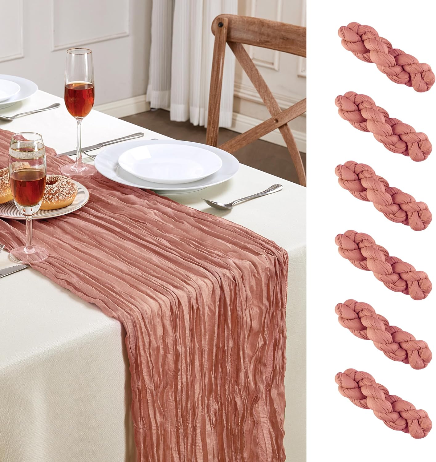10 Pcs Dusty Rose Cheesecloth Table Runner 10FT, Gauze Table Runner for ...