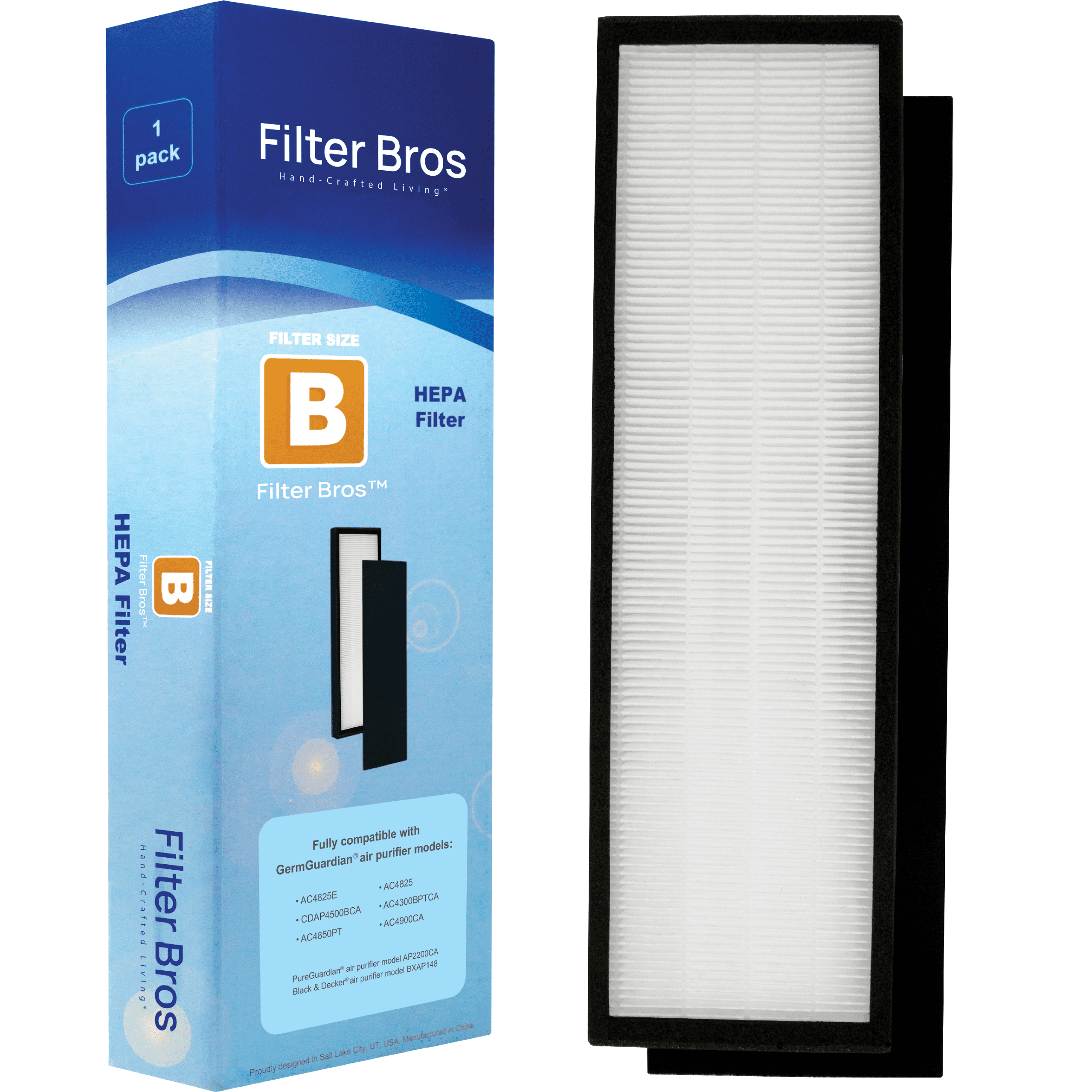 FLT4825 HEPA Filter B Compatible with GermGuardian AC4825 AC4825E AC4825DLX Home Air Cleaner Purifiers AC4300BPTCA AC4850PT