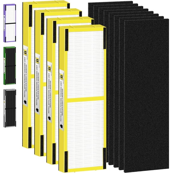 FLT4825 HEPA Filter B Replacement Compatible with G-Guardian Air Purifiers AC4825 AC4825E AC4825W AC4300 AC4800 AC4900 AC4850,4 H13 True HEPA Filters+8 Carbon Pre-Filters