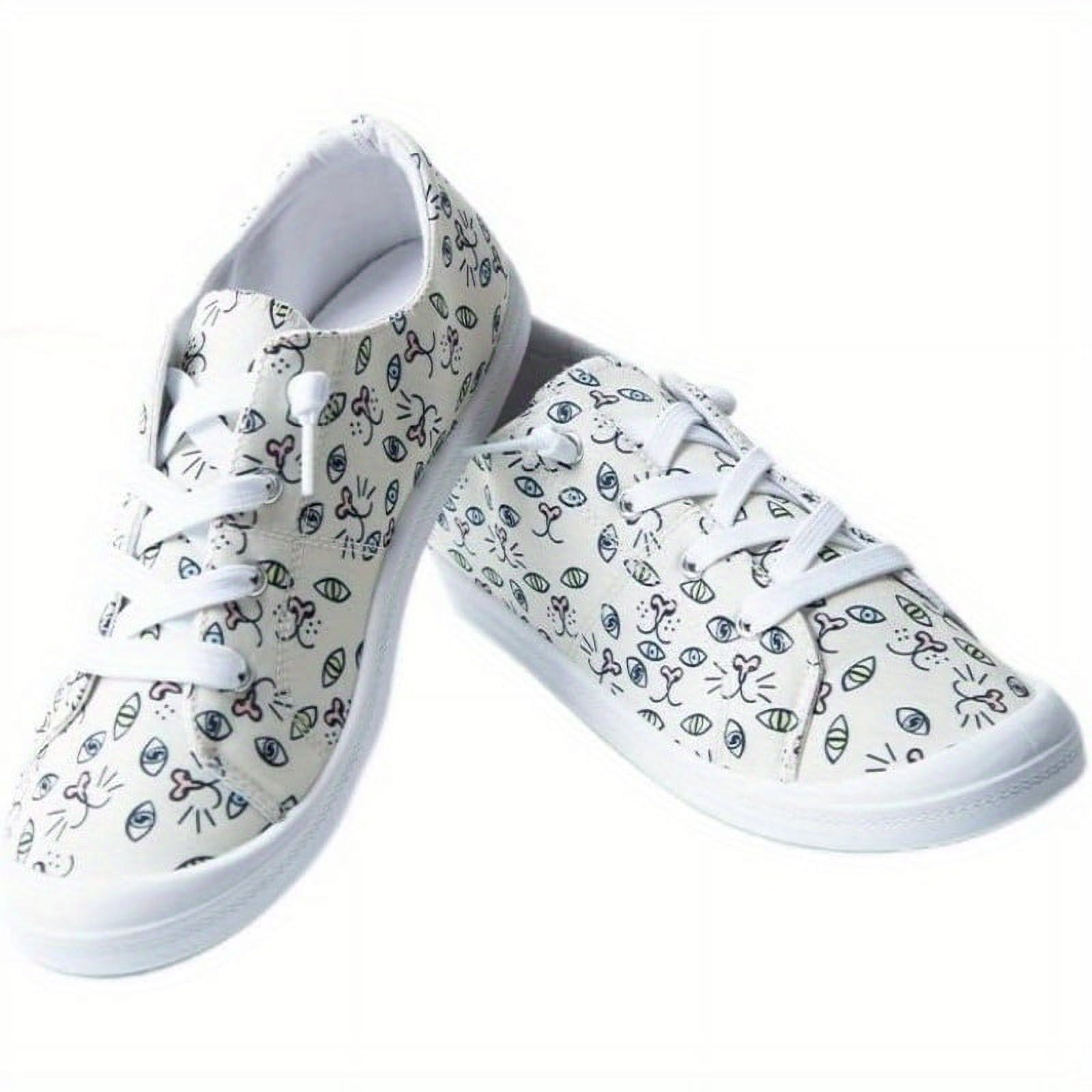 FLTHDD Cartoon Print Canvas Shoes Flat Lace Up Low Top Shoes Casual