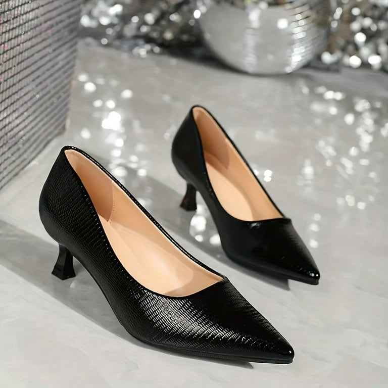FLTHDD Chic Pointed Toe Kitten Heels Easy Slip On Versatile Style for Work and Parties Comfortable Fit in Elegant Solid Colors