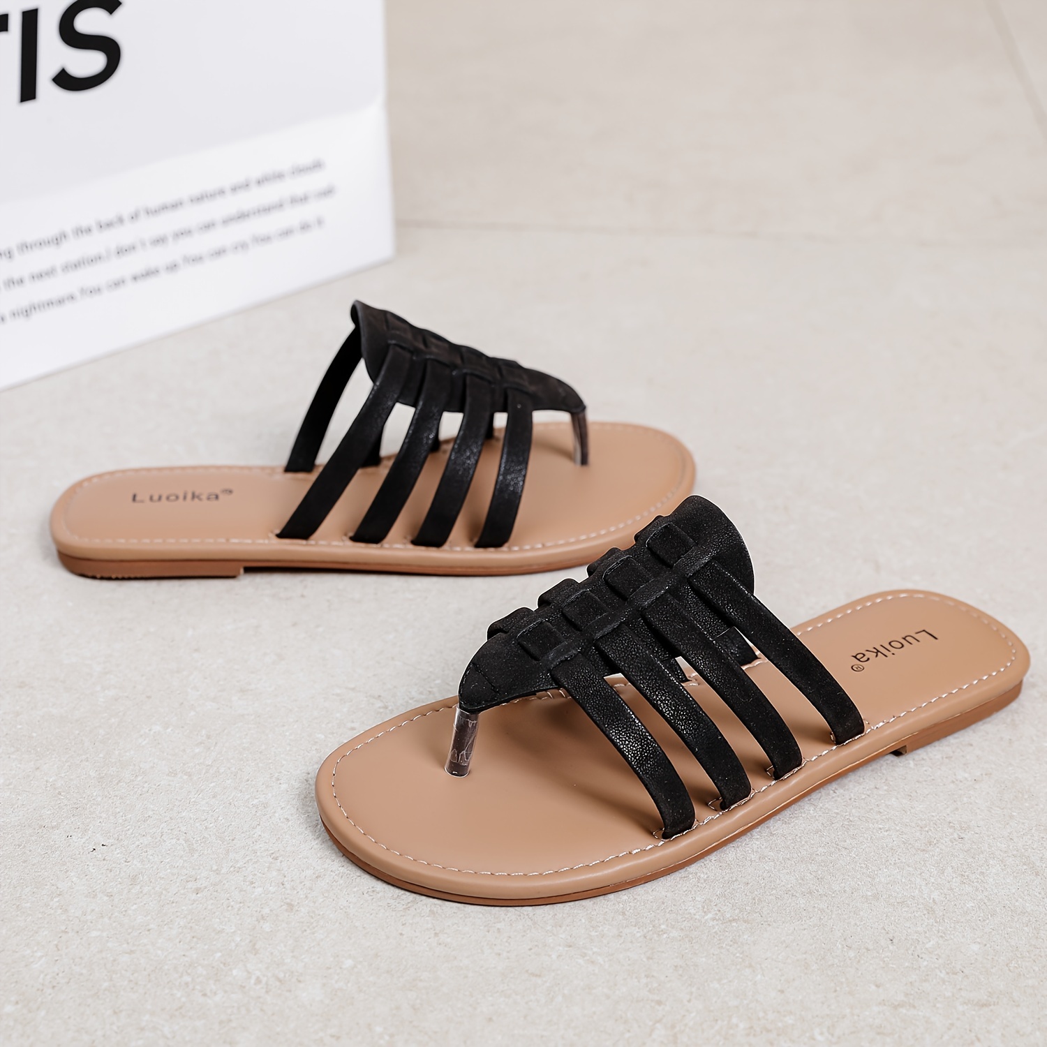 FLTHDD Luoika Women‘s Wide Width Flat Slides Sandals Flip Flop Strappy