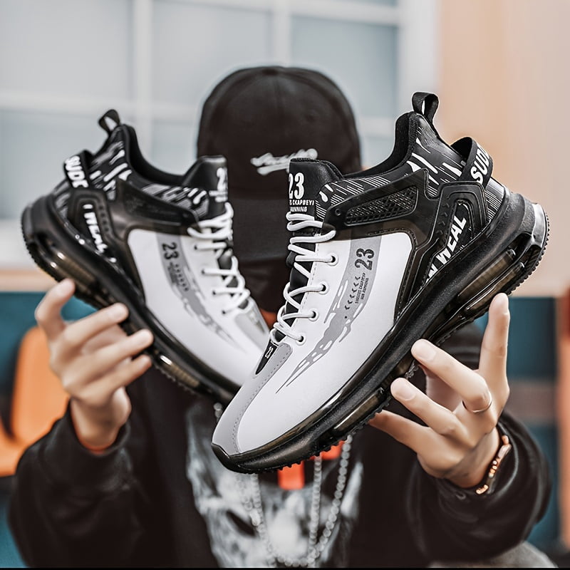 FLTHDD Mens Fashion Sneakers  High-Top Athletic Sports Shoes  Black and White Design  Breathable and Comfortable Footwear for Active Lifestyle Gift