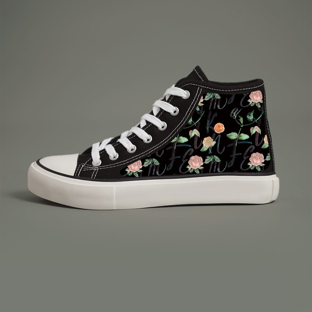 FLTHDD Men‘s Flower Pattern Canvas Shoes Casual Laceup Skate Shoes