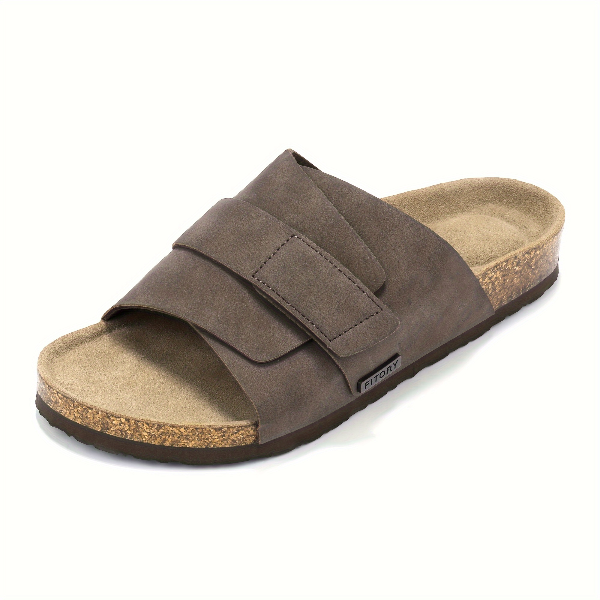FLTHDD Mens Cork Footbed Sandals Adjustable Slides for Summmer Brown