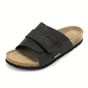 FLTHDD Mens Cork Footbed Sandals  Adjustable Slides for Summmer Brown Size 10-10.5 Gift