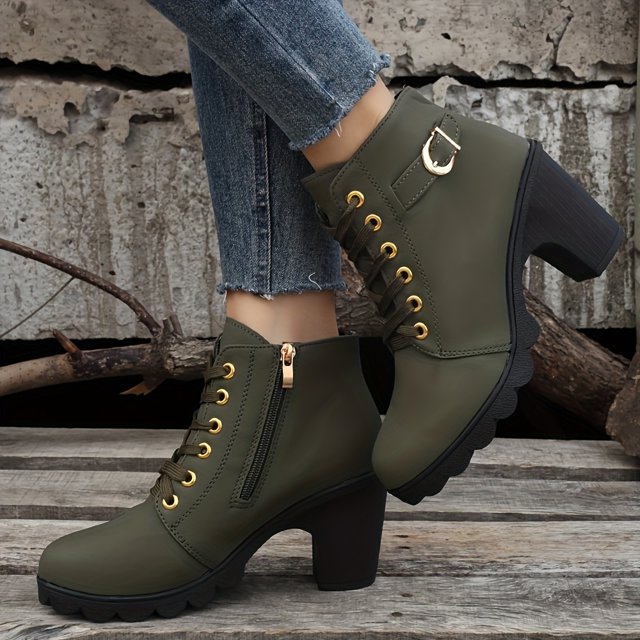 FLTHDD Women‘s Buckle Design Side Zipper Ankle Boots Fashion Shock