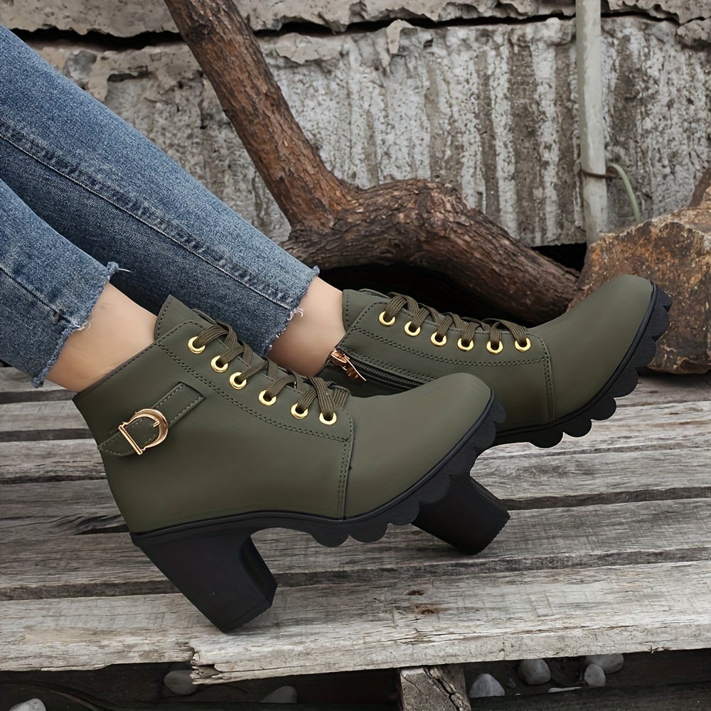 FLTHDD Women‘s Buckle Design Side Zipper Ankle Boots Fashion Shock