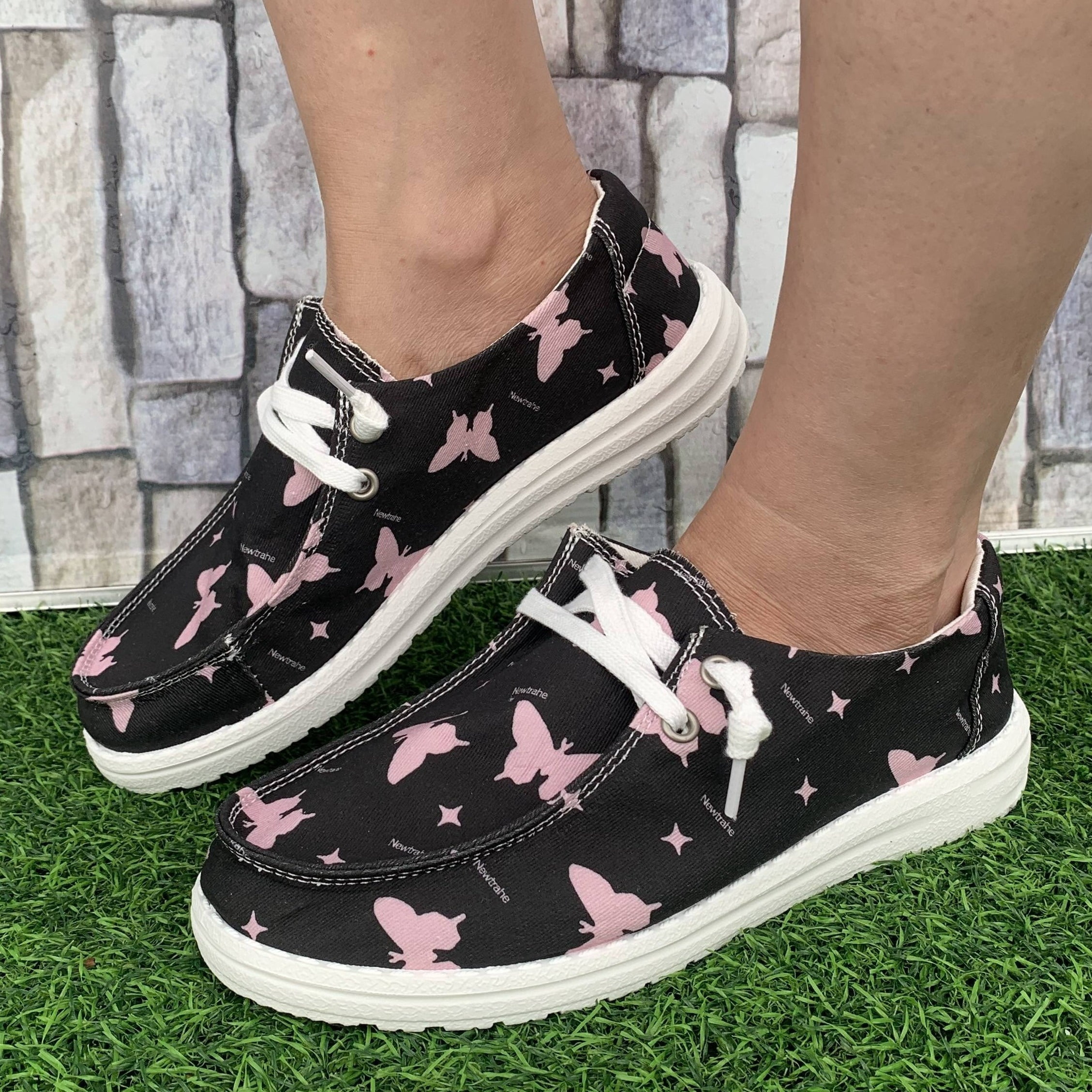 FLTHDD Women‘s Butterfly Print Canvas Shoes Casual Lace Up Outdoor